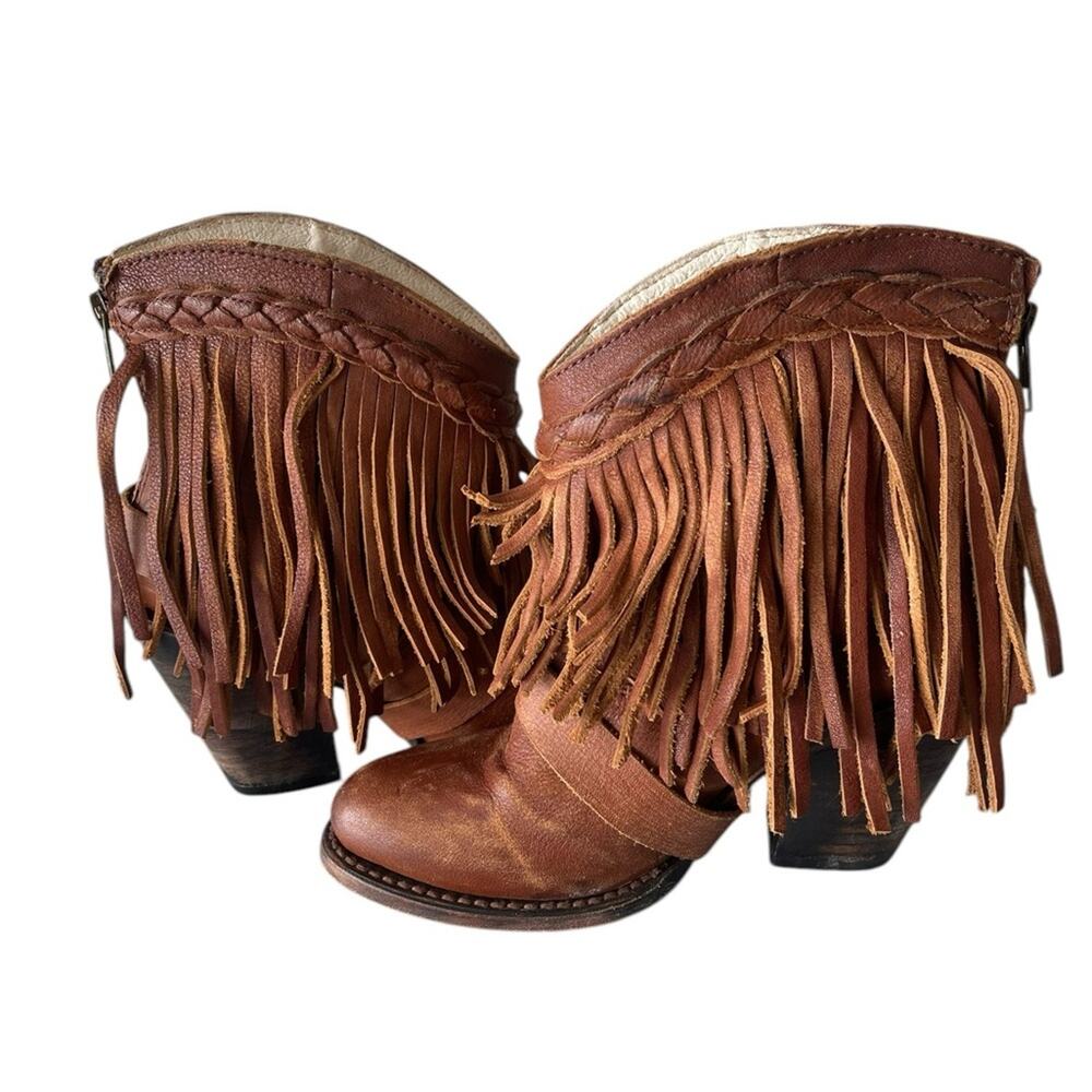 Freebird Womens TONTO Fringed Distressed Brown Leather Ankle Zip Boots Sz 6 - Picture 4 of 7